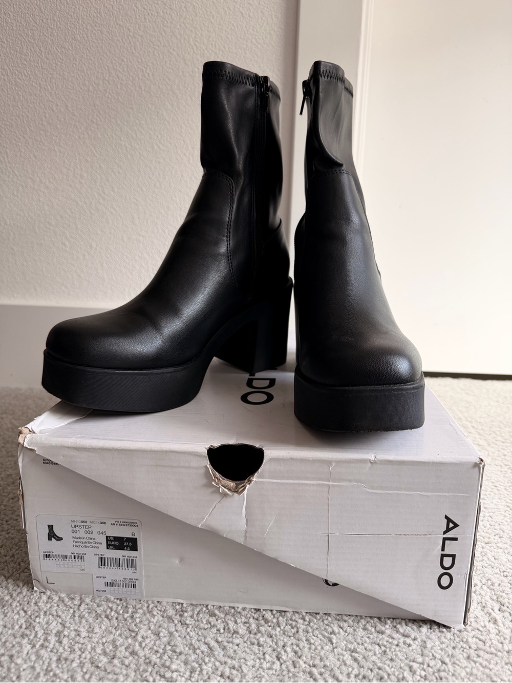 ALDO Upstep Black Platform Chunky Heel Ankle Boots